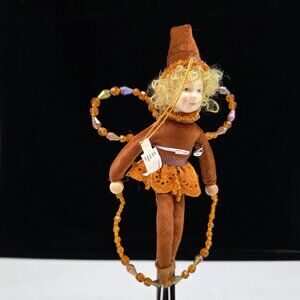 Department 56 Brown Velvet Fairy Doll Beaded Wings & Lace Skirt 10"